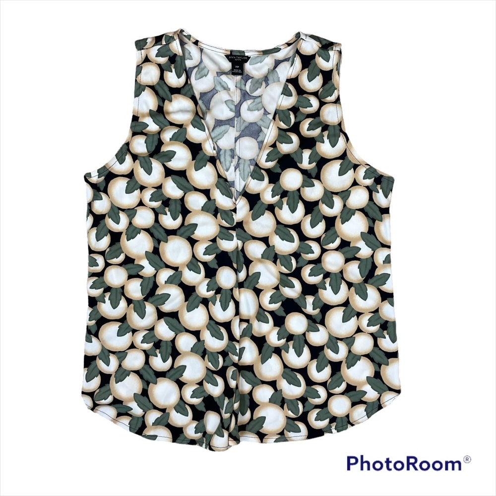 Ann Taylor Petite Lemon Pattern Sleeveless Blouse Shirt Top Tank Size XSP